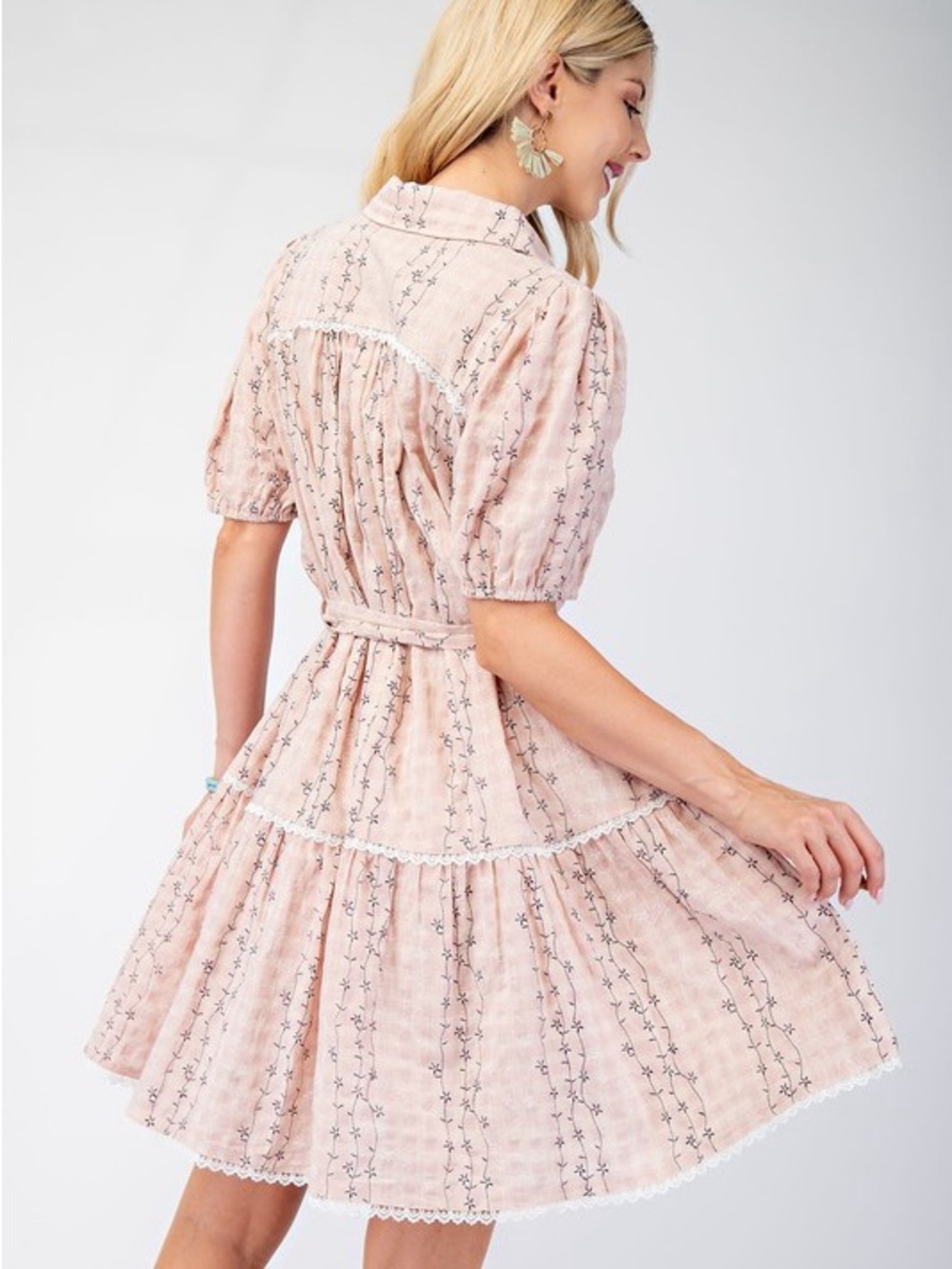 Boutique Embroidered Shirt Dress – Blush - Picture 4 of 4